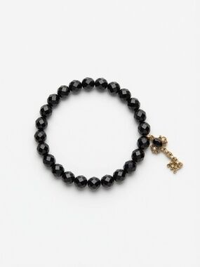 Black Crystal Beaded Key Charm Bracelet